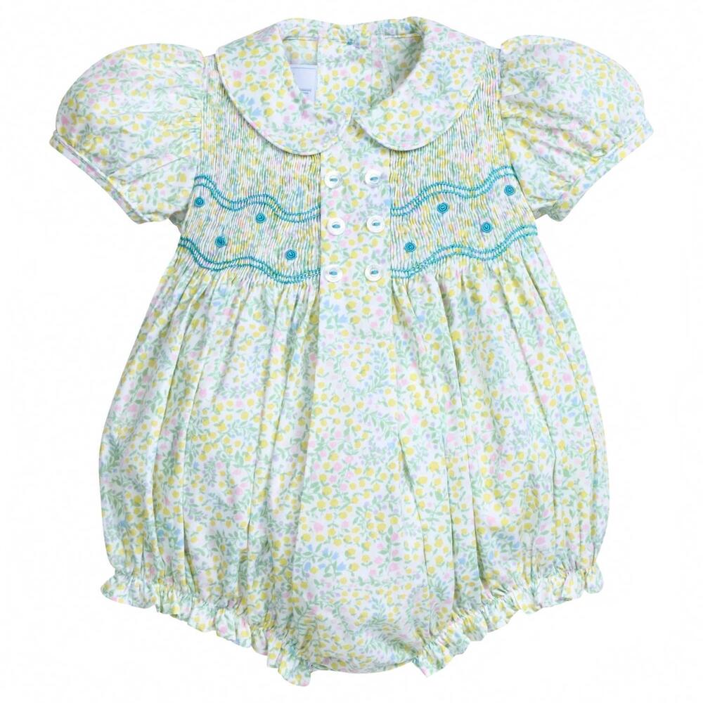 NEW LITTLE ENGLISH girls smocked bridget bubble in briarcliff floral